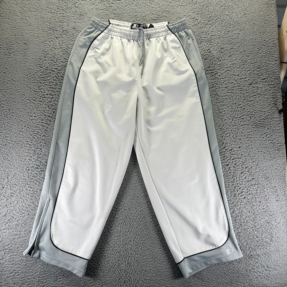 Vintage Starter Pant Men XL White Polyester Track Straight Leg Performance Baggy
